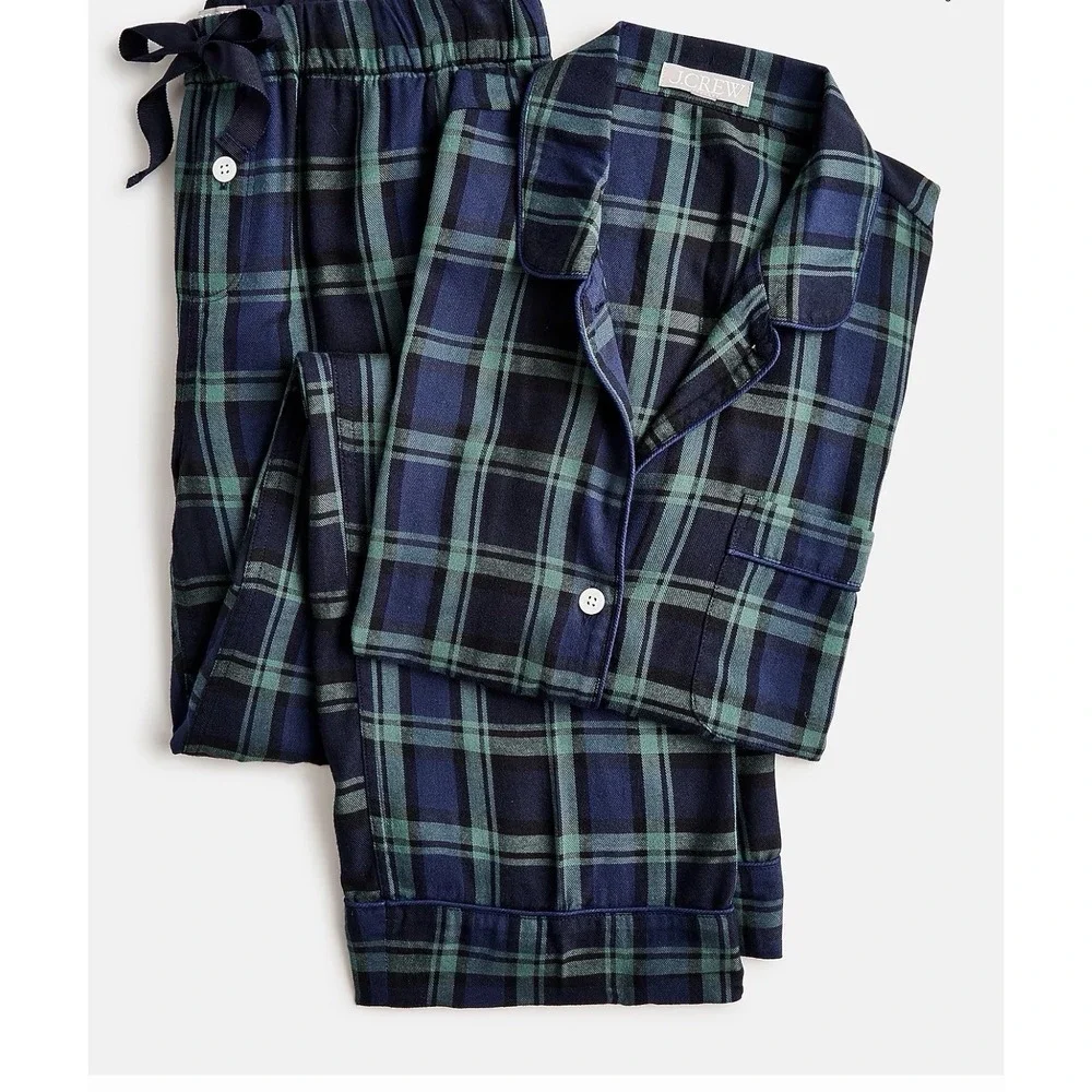 J.Crew $118 Flannel Sz XL Tartan Black watch Plaid Navy Green pajama Set NWT
